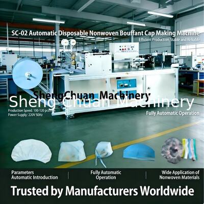 Bouffant Cap Making Machine automatic system producing disposable non woven bouffant caps with adjustable size and performance
